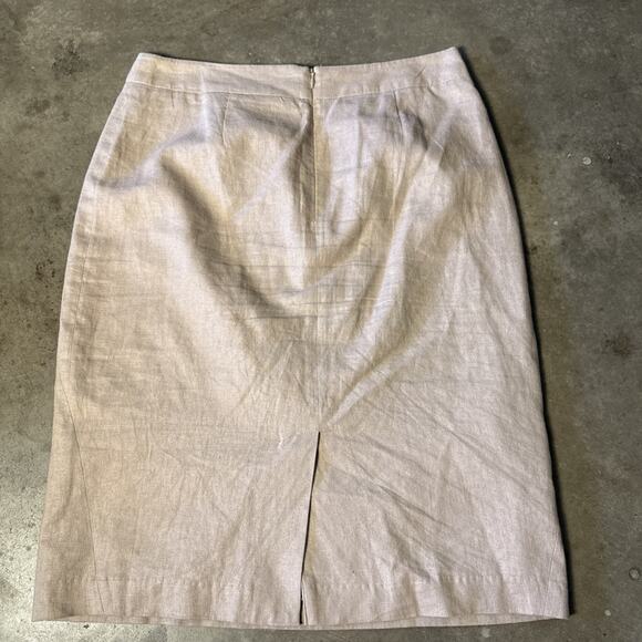 Vintage Chadwicks Womens 4 Tan Lightweight Linen Pencil Straight Skirt Knee Chic - Picture 2 of 10
